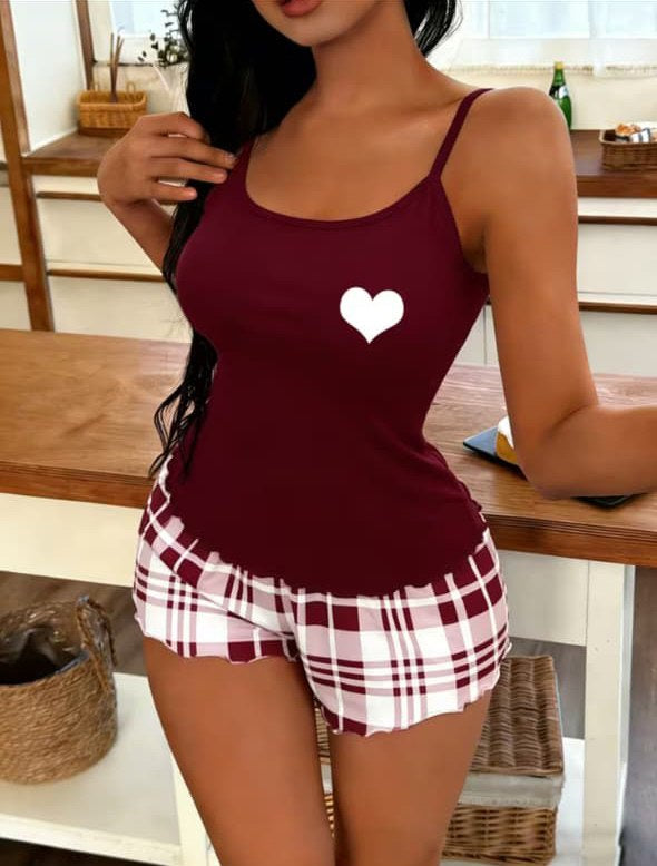 Burgundy Heart & Plaid