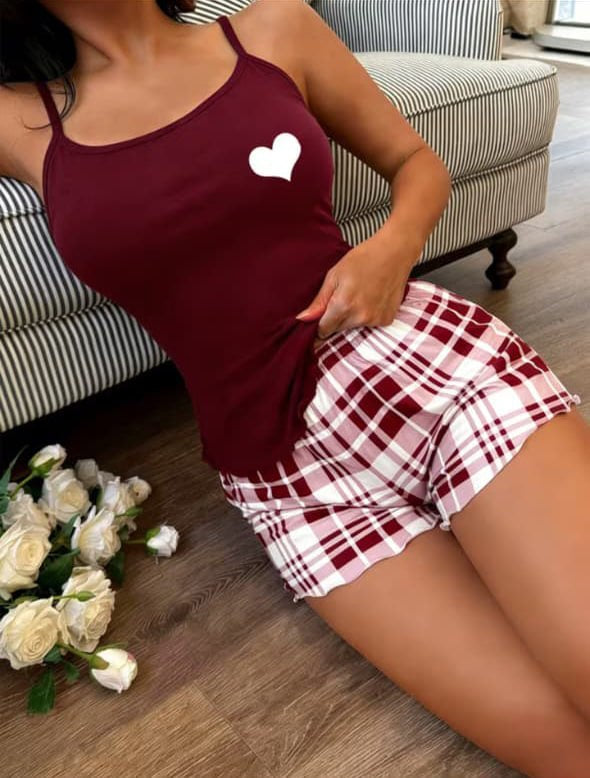 Burgundy Heart & Plaid