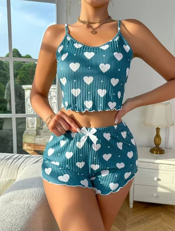 Teal Hearts Ribbed