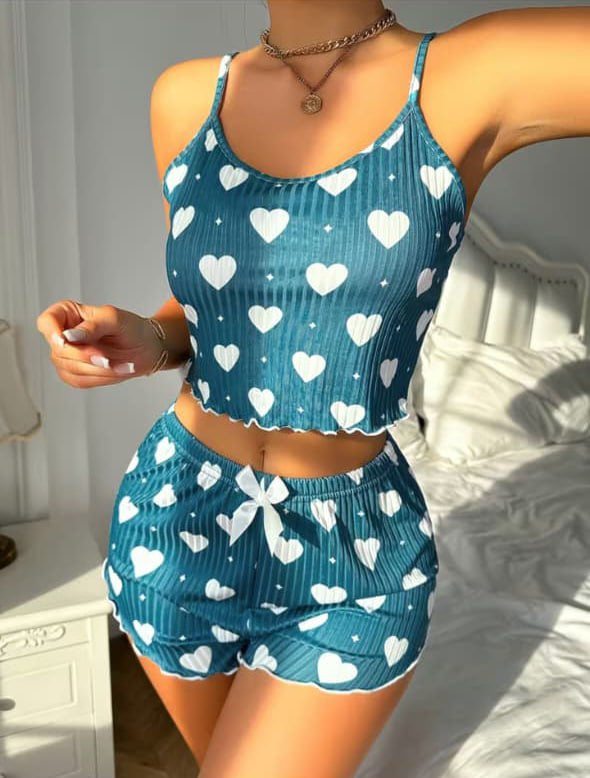 Teal Hearts Ribbed