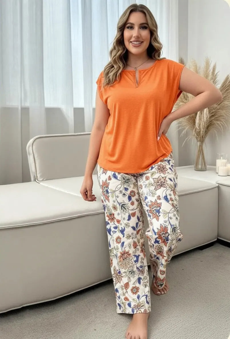 Orange Keyhole Boho Floral