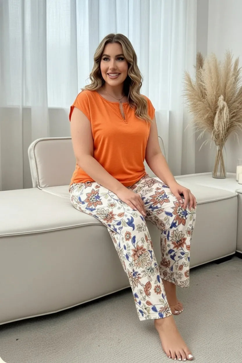 Orange Keyhole Boho Floral