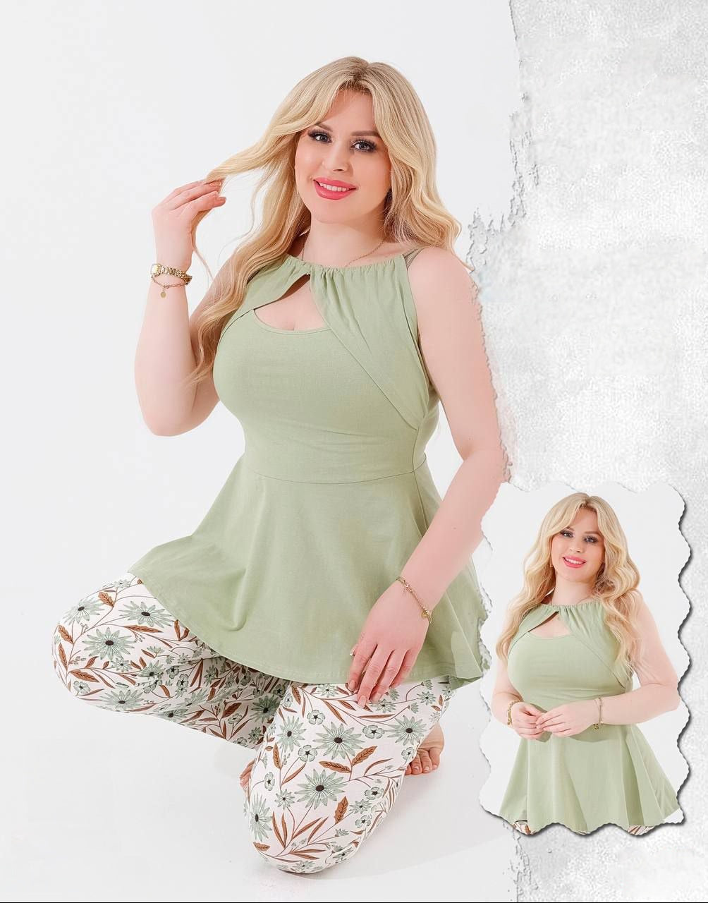 Sky Blue Peplum & Floral Set