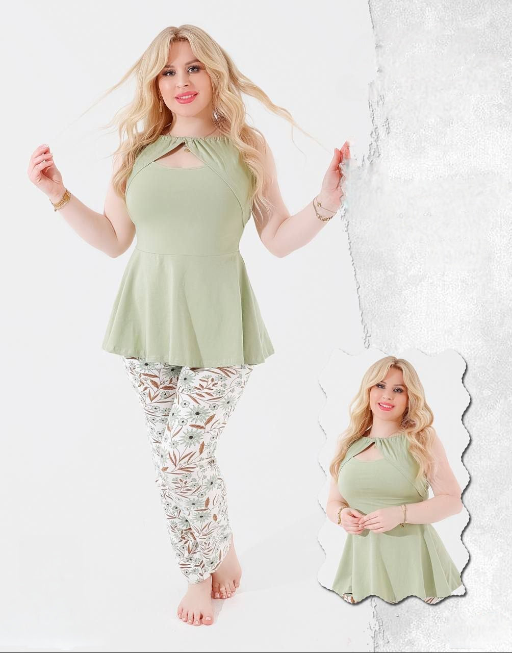 Sky Blue Peplum & Floral Set
