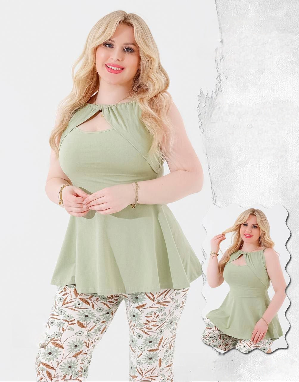 Sky Blue Peplum & Floral Set