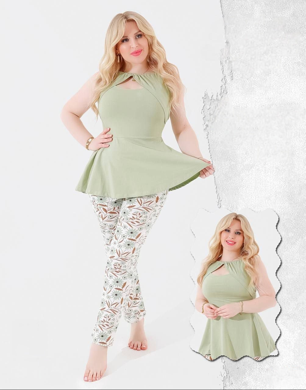 Sky Blue Peplum & Floral Set
