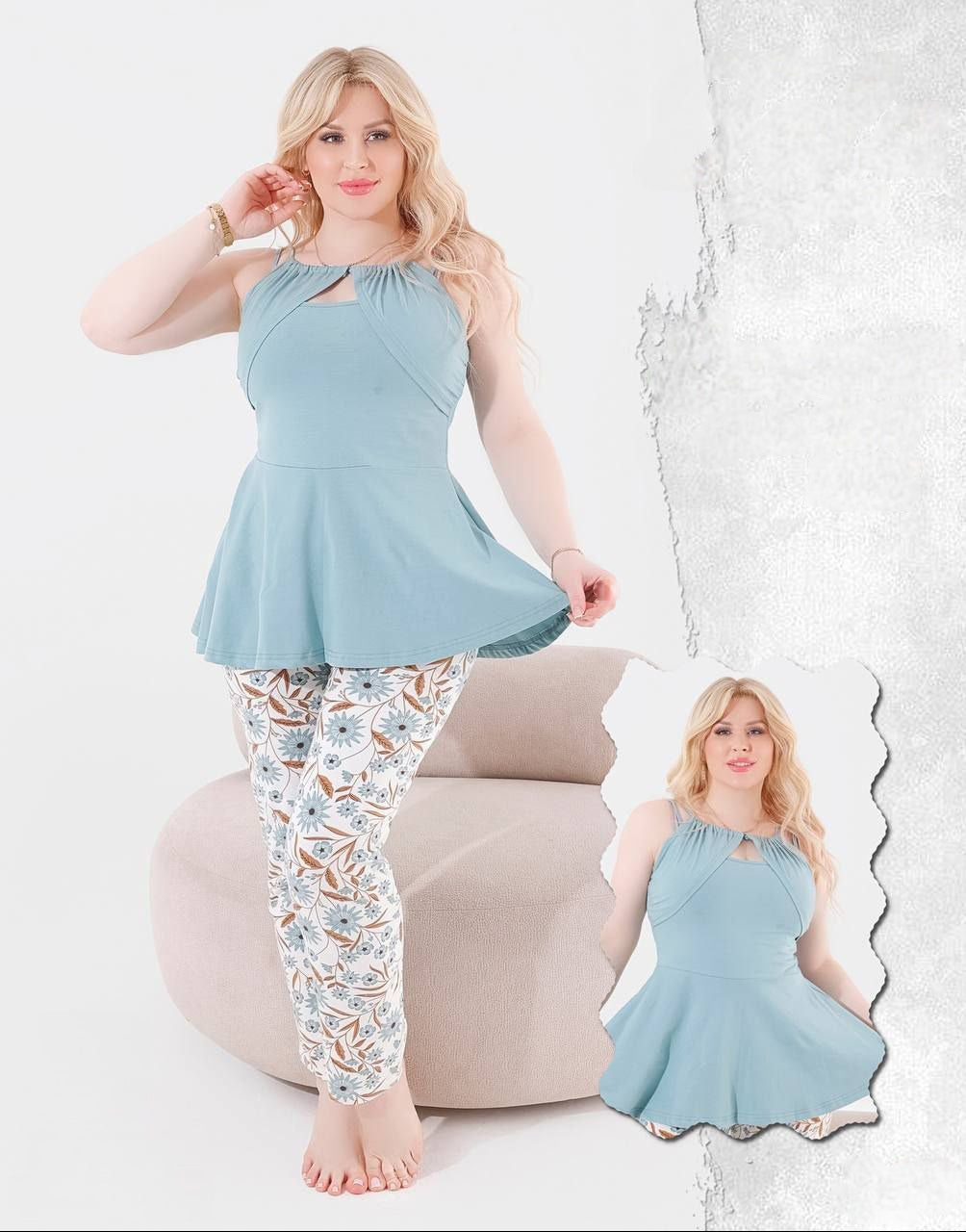 Sky Blue Peplum & Floral Set