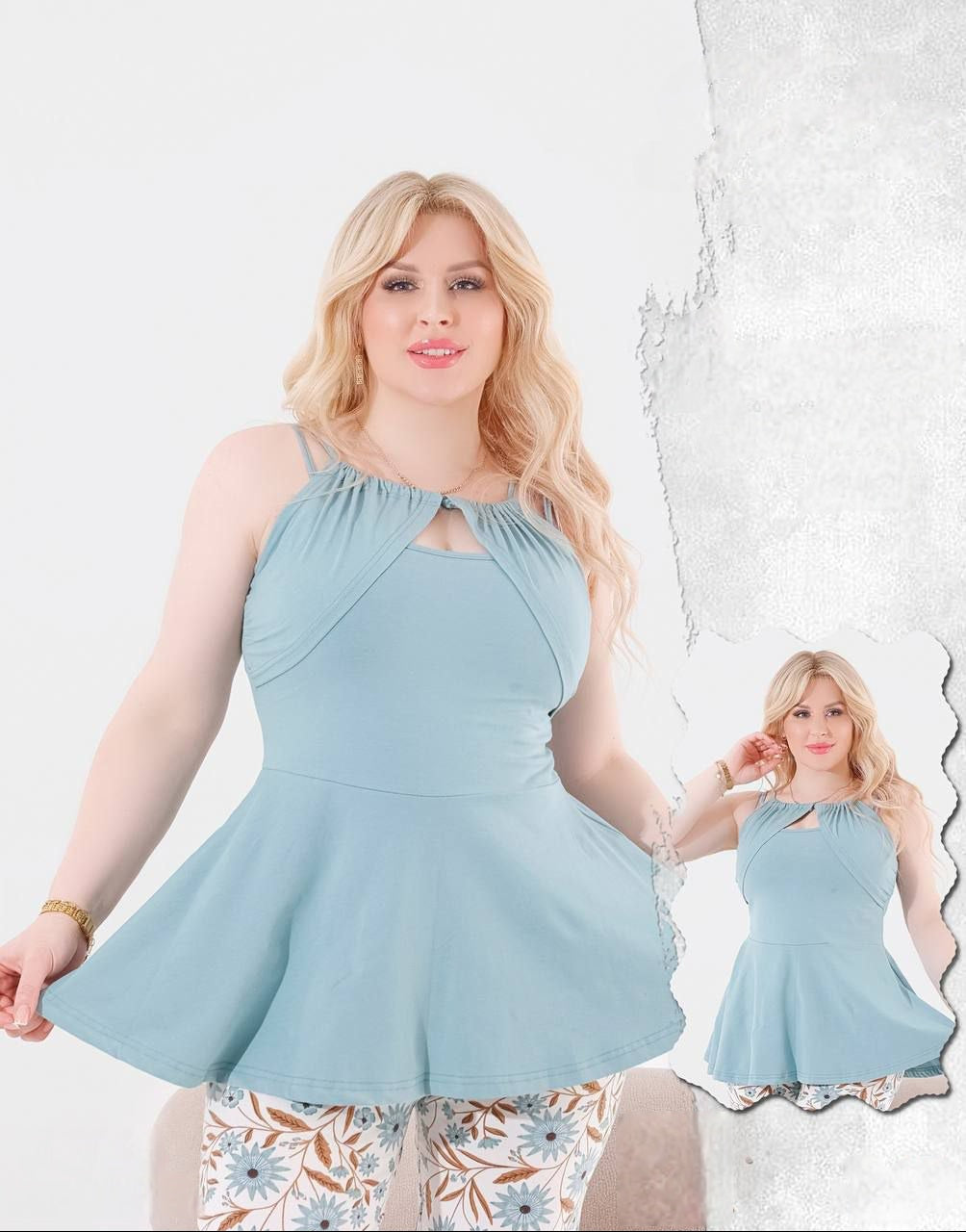 Sky Blue Peplum & Floral Set