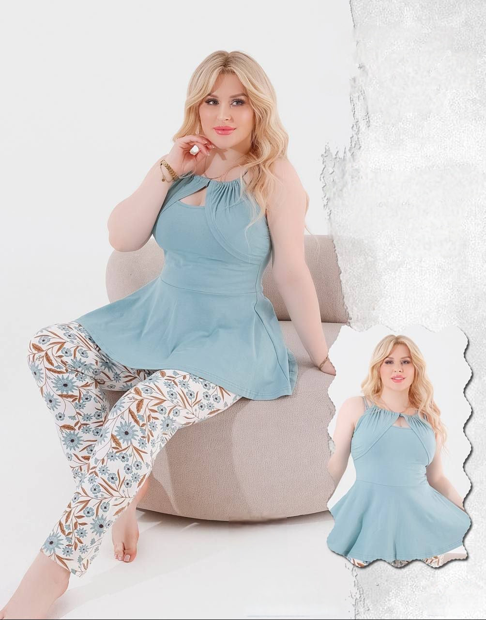 Sky Blue Peplum & Floral Set