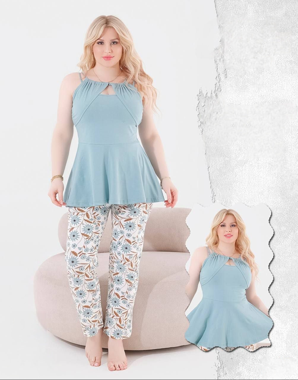 Sky Blue Peplum & Floral Set