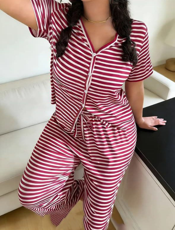 Burgundy & White Stripe Set