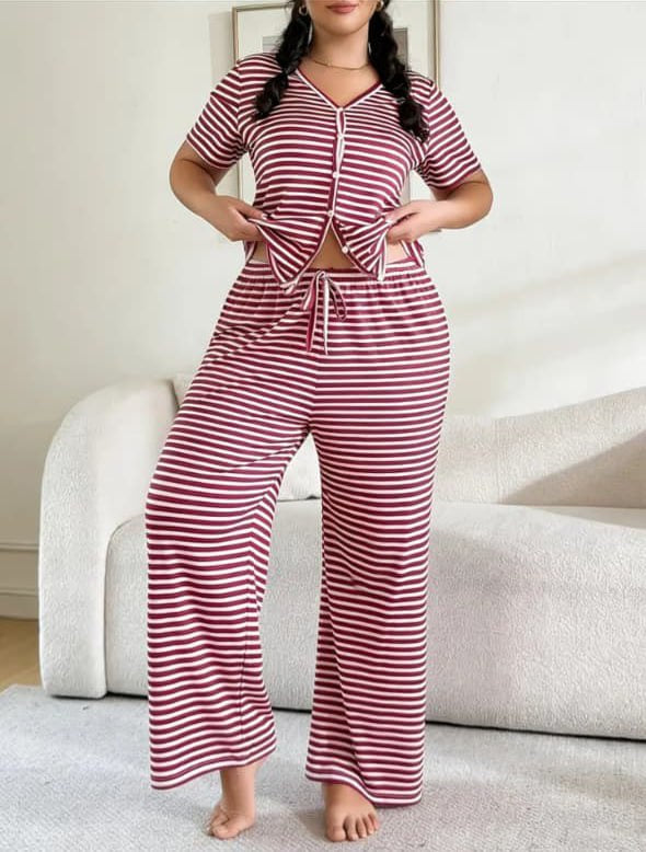 Burgundy & White Stripe Set